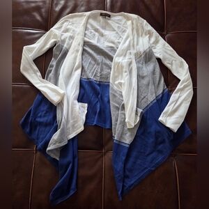 Adrienne Vittadini Open Front Cardigan in White, Gray, and Blue- Small